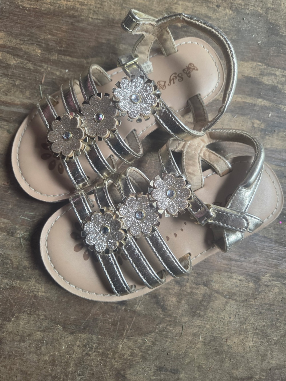 Self Esteem Girls Metallic Gold Flower Strap Sandals